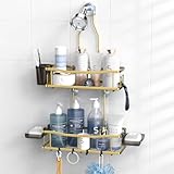 Picture of Aitatty Hanging Shower Caddy Bathroom Organizer: Rustproof Shower Shelf Racks Over Shower Head - No Drilling Inside Bath Shower Rack Shelves Over Showerhead for Shampoo with Soap Holder Gold