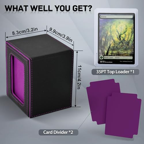 ZLCA MTG Deck Box with Commander Window Display, Trading Card Storage Box Holds 100 Double-Sleeved Cards Suitable for TCG/CCG/PTCG/EDH/Magic/Sport Cards (Black&Purple)