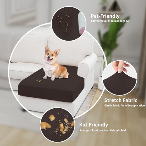 Image of Easy-Going Stretch 1 Piece Chaise Lounge Cushion Slipcover | Sectional Couch Covers L Shape Separate Cushion Couch Seat Chaise Cover for Both Left /Right Sectional Couch Chocolate