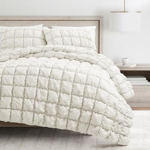 Lush Decor Puff Quilted Comforter Set, 3 Piece Set, Full/Queen,
