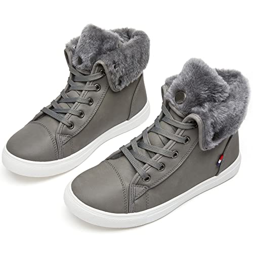 Ankle Boots For Women Lace Up Combat Boots Winter Boots Fashion Snow Boots For Girls Ankle Booties Winter Shoes(Dark Grey.us8)