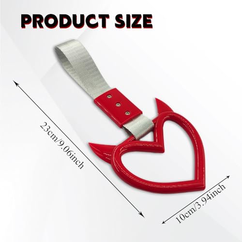 Image of 2PCS Heart shaped Car Handle Straps, Heart Car Accessories, Ring Hearts Shaped Cars Hand Strap Drift Charm, Universal Handle Keychains Accessory Suitable for Cars Bus (Red+silver)