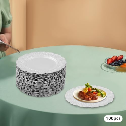 100 Platos Decorativos Plateados Redondos de Plástico 13 in miniatura 5