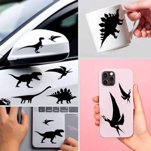 Image of Black Dinosaur Car Decals Vinyl Dinosaur Car Stickers Small Dinosaur Bumper Decals Peel and Stick Dino Animals Funny Car Decals Removable T-Rex Car Window Sticker for Car Glass Bumper Decor