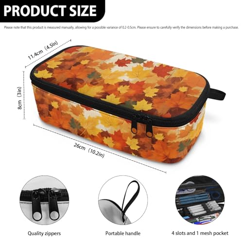 Image of Maple Leaf Girls Pencil Case for Kids Fall Pencil Pouch,Large Storage Pencil Box for Children Boys Multifunction Pencil Bag with Protable Handle Pencilcase for Students Teenagers