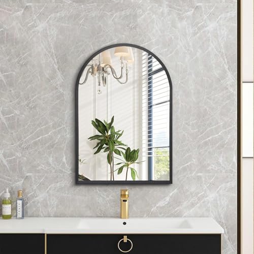 Image of Arch Bathroom Mirror, Wall Mounted Mirror, Black Vanity Wall Mirror Metal Frame Home Decor for Bedroom, Entryway, Living Room 20 inchx16 inch