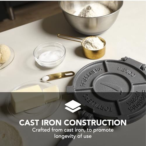 Image of Alpha Living Tortilla Press - 8 Inch Cast Iron Quesadilla Maker - Heavy Duty Empanada Maker Press - Cast Iron Tortilla Maker for Kitchen, Home Use