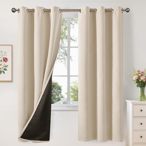 Image of YoungsTex 100% Blackout Curtains 72 Inches Long, Thermal Insulated Black Out Drapes with Grommet Heavy Layer for Living Room Window, Champagne, 42 X 72 Inch, 2 Panels