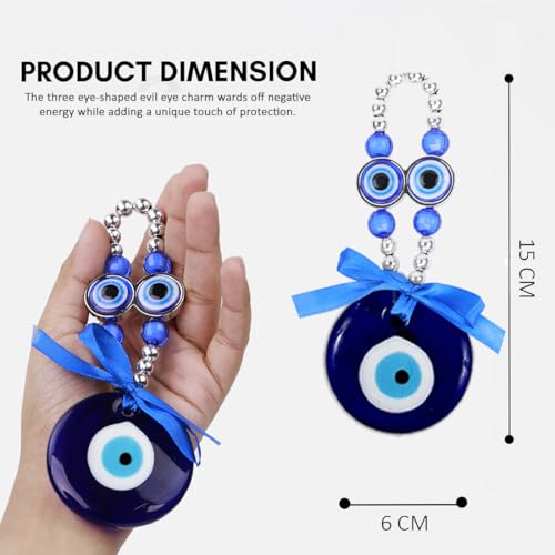 Image of PACKNBUY Turkish Evil Eye Nazar Battu Hanging for Home Entrance Main Door Good Luck Decor Feng Shui Protection Charm Positive Energy Vastu Wall Hanging for Office Shop Car Mirror