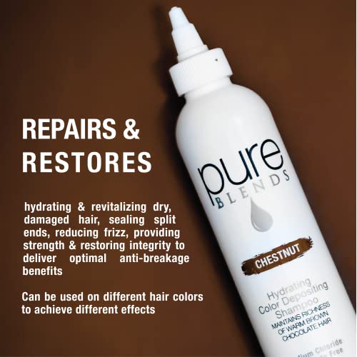 Pure Blends Chestnut Hydrating Color Depositing Shampoo Brighten & Tone Color Faded Hair Semi Permanent Hair Dye Prevents Color Fade Extend Color Service On Color Treated Hair 8.5 Oz. #TOP3