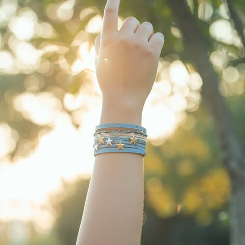 Lynnaneo LU-DENIM Boho Leather Wrap Bracelets Stackable Cuff Bangle Bracelets Trendy Cute Charm Crystal Beads Jewelry Gifts For Women thumb #2