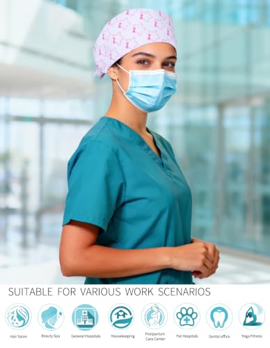Image of Kousenpu Scrub Caps for Women, Adjustable Women's Surgical Cap with Buttons, Breathable Cute Design for Nurses and Doctors