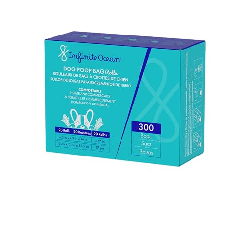 Certified Home Compostable Dog Poop Bag Rolls, 300 Tie-Handle & Gusseted, Leak-Proof, Odor-Proof Bags, Thick Blue Refill Rolls, Unscented