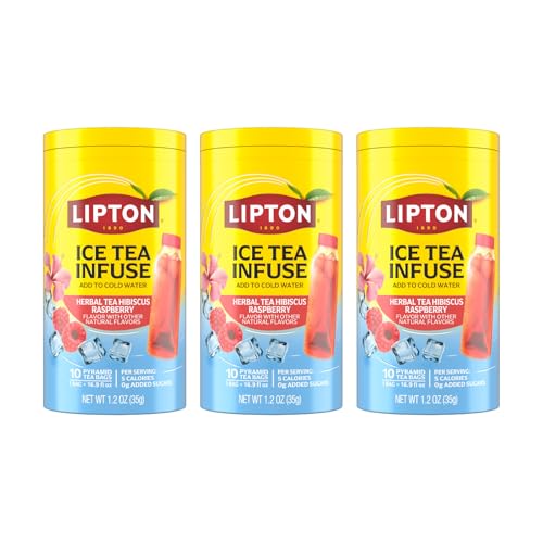 Image of Lipton Ice Tea Infuse Hibiscus Raspberry Citrus Cold Brew Tea Bags for On-The-Go or At Home 10 Tea Bags (Pack of 6)