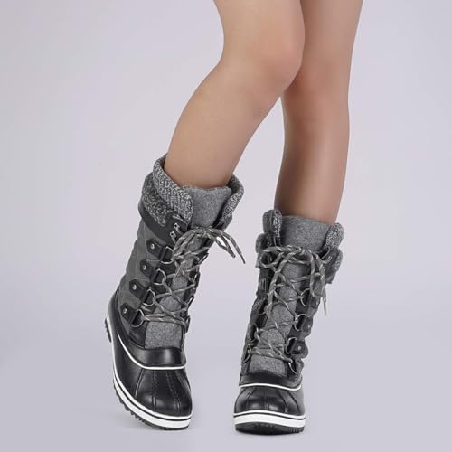 DREAM PAIRS Women's Mid-Calf Waterproof Winter Snow Boots MONTE_02,Size 8,Grey,MONTE_02
