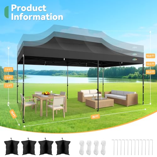 Image of COBIZI 10x20 Heavy Duty Pop Up Canopy Tent with 6 Sidewalls, Black