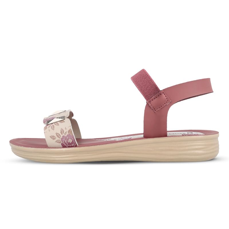 Image of WALKAROO Women Comfortable Flat Sandals|Floral Printed Front Strap, Elastic Ankle Strap, Soft Cushioned Footbed, Lightweight PU Sole|Casual Wear for women's|WLR77035