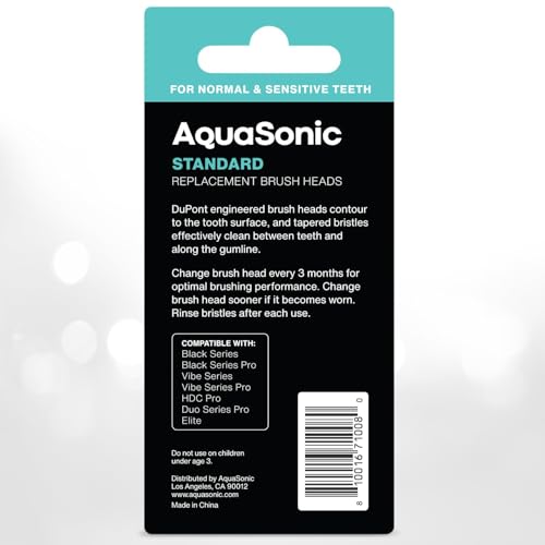 Image of AquaSonic Genuine Standard Replacement Brush Heads | ADA Accepted | for Normal & Sensitive Teeth | Compatible with Many AquaSonic Toothbrush Handles (2 Pack Black)