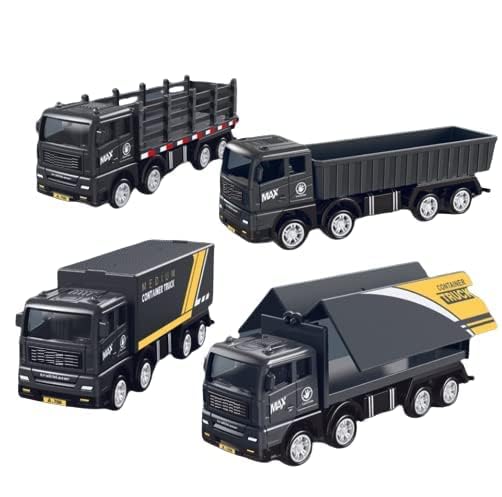 Image of Transport Car Carrier Container Trucks, Friction Truck playset Toy | Recovery Tanker Truck Model Set Pull Back Wear Resistant Simulation Realistic[Pack of 4]