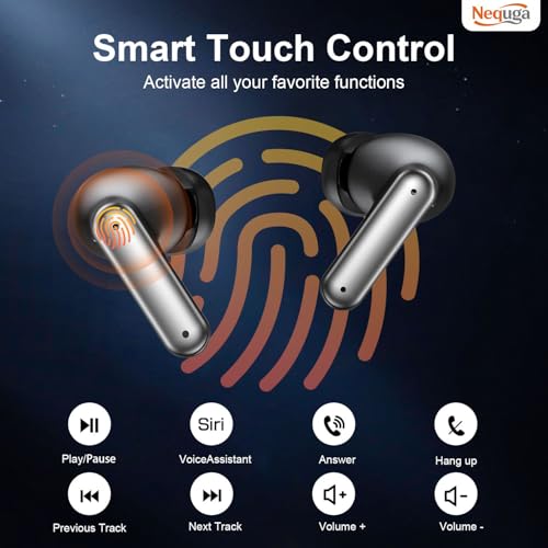 Image of Wireless Earbuds Bluetooth Headphones, 50H Playtime Ear Buds with Mic in-Ear Earphone - Steel