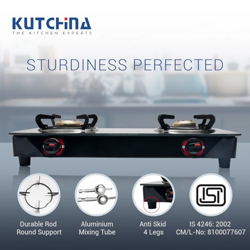 Kutchina Pluto 2B Cooktop Gas Stove 2 Burners | Manual Ignition Gas Chulha 2 Burner | ISI Certified 2 Burner Gas Stove Glass Top | 1 Year Warranty... - Image 5