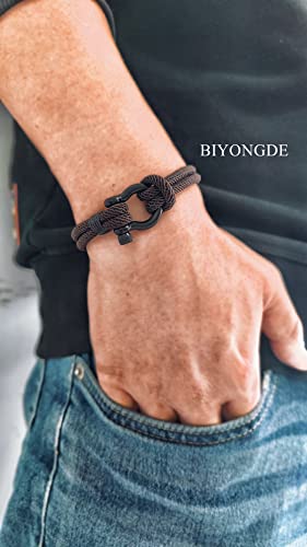 Nautical Sailor Rope Wrap Bracelet Wristband Bangle Steel Screw Marine Anchor Shackles, Two-row2