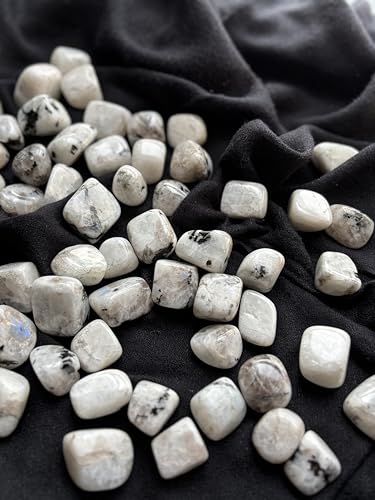 Image of Tumbled Stones, Natural Crystal Healing Stones, Home Office Decor, Aquarium Decorative Pebbles, Vase Fillers (Rainbow Moonstone, 50)