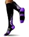 SUGUE Compression Socks (1 Pair) 20-30 mmHg for Women & Men - Best Graduated Athletic Fit for Running, Flight, Nurses, Maternity, Pregnancy - Shin Splints, Medical, Recovery (L/XL, Black & Purple)