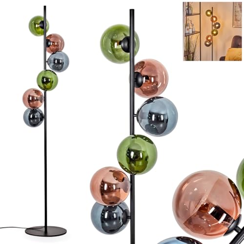 HOFSTEIN Stehleuchte Gastor, Stehlampe aus Metall/Glas in Schwarz/Blau/Grün/Kupfer, Leuchte im Retro/Vintage-Design (Ø Schirme 15 cm), Fußschalter, 160 cm, E14, Wohnzimmer, Schlafzimmer, Flur, Büro