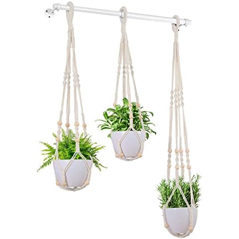 Lorbro Hanging Planter with 3 Macrame Plant Hanger, Wall/Window Plant Hanger with 3 Plants Pots, Hanging Plant Holder for Home Decor, Indoor Outdoor Herb Garden (White) Cover