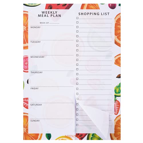 Mienno Weekly Meal Planner Grocery List Magnetic Notepads, 7x10 inch 60 Sheet Magnetic Meal Planning Pad with Tear Off Shopping List, Notepad with Magnet for Refrigerator or Desk, Orange Kiwi Melon Fruits Design