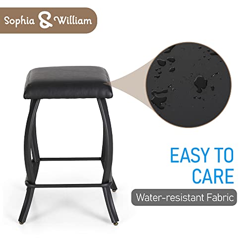 Sophia & William 26" Swivel Bar Stools Counter Height Square Bar Stools Set Of 2,Lantern Leg Backless Bar Stool With Footrest, Upholstered Swivel Leather Seat Counter Stools,300Lbs,Black #TOP5