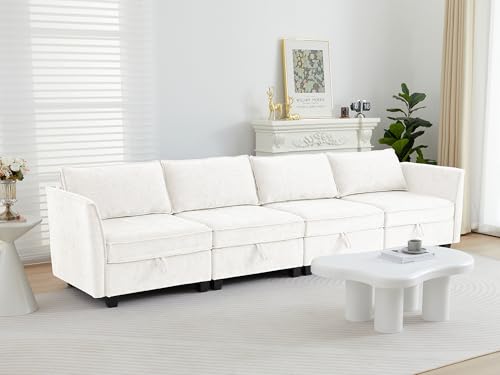 Image of ORRD Modular Sectional Sofa, Convertible Couch with Storage, 4 Seater Sofa Modular with Reversible Chaise for Living Room, Office (Beige)