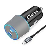 Cluvox-Dual-USB-C-Fast-Car-Charger-Compatible-for-Samsung-Galaxy-S10-PlusS10S10ES9A20A50A70Note-109-Google-Pixel-3a3a-XL3-XL2-XL-18W-Power-Delivery-Rapid-Car-Adapter-with-3FT-Type-C-Cord