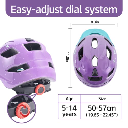 Onbros Kids Bike Helmet - Bike Helmet For 5-14 Boys Or Girls With Visor, Children Bicycle Helmet For Skateboard Mountain Scooter Road Cycling, Lightweight And Adjustable 50-57Cm (Purple Butterfly) #TOP1