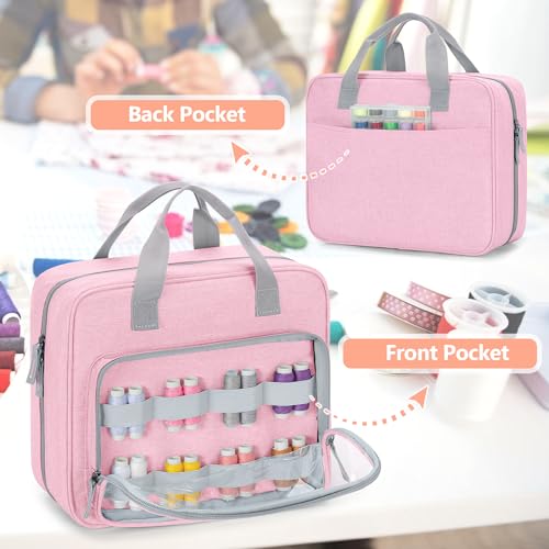 Image of LUXJA Sewing Storage Organizer with Folio Open Design, Sewing Organizer Bag with Versatile Pockets for Sewing Kits, Pink