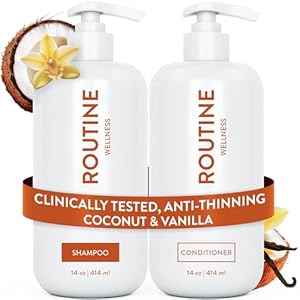 Routine Wellness Anti-Thinning Shampoo and Conditioner Set for Thinning Hair – Biotin DHT Blocker Women & Men – Color Safe Shampoo for Hair Loss & Healthier Hair – Coconut & Vanilla (Pack of 2)