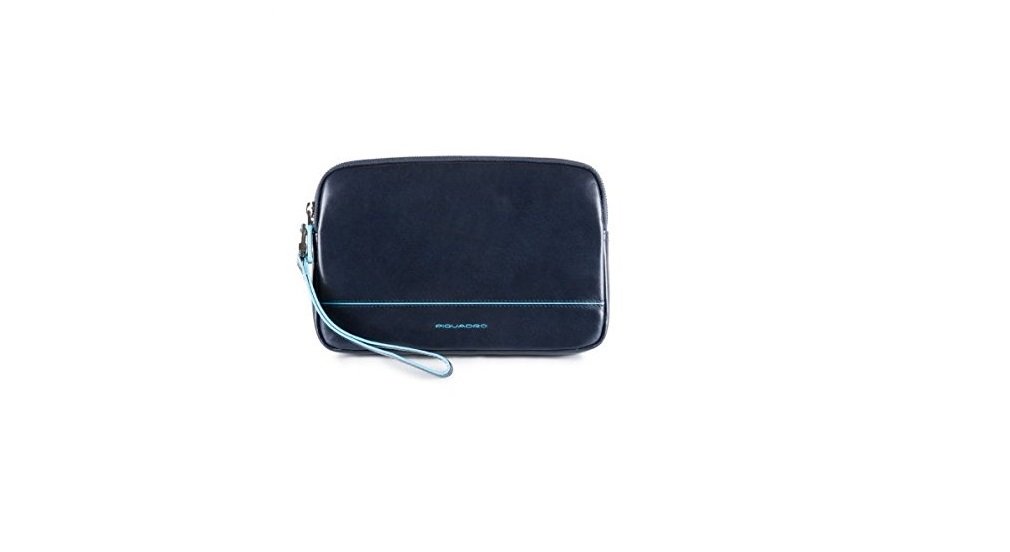 Piquadro Astuccio in pelle con cerniera e laccio laterale - Borsa con manico lungo Uomo, Blu 2, Talla única -