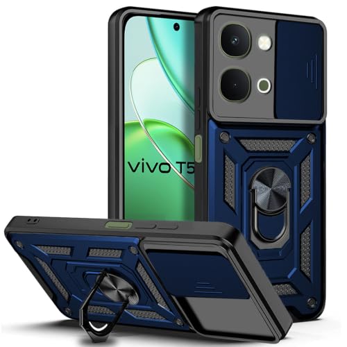 Image of AESTMO Tough Armor iQOO Z11X / Vivo T5X / Vivo Y51 Pro 5G Bumper Back Case Cover | Ring Holder & Sliding Camera Shield Cover | 360 Degree Protection Back Case Cover (Blue)