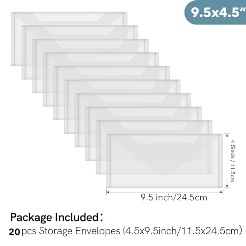 Image of Briartw 20 Pack Storage Bag,4.5x9.5 inch Resealable Plastic Envelopes Pockets for Cutting Dies Stencil Crafts Organizer Holder,Clear Storage Envelopes for Clear Stamp,Die Cuts,scrapbook Paper