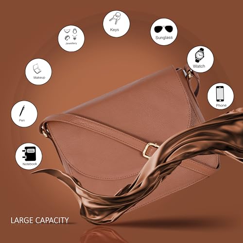 Image of Genuine Leather Shoulder Crossbody Purse For Women with Adjustable Strap, Mobile Pocket & Outside & Inside Zipper