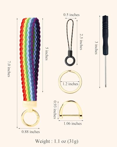 Image of WEESMILE Keychain Wristlet, Stretchy Key Chain for Car Keys with 2 Keyrings and D ring, Cute Wrist Lanyard for Women Men