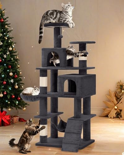 YITAHOME 190.5 cm Tall Heavy Duty Cat Trees for Large Cats, Sturdy 75inch Maine Coon Cat Tower for Indoor Cats Large Adult with Scratching Post, Hammock, Cat Condo for Adult Cats Kittens, Dark Gray