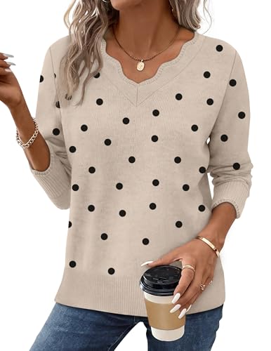 OFEEFAN Womens Sweaters Winter Clothing for Women Fashion Clothing V Neck Winter Sweaters for Women Trendy Polka Dots 2XL