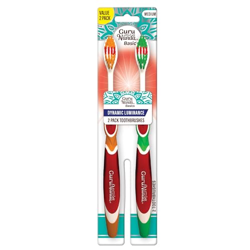 GuruNanda Dynamic Luminance Toothbrushes - Medium Bristles for Plaque Removal - Gentle on Teeth & Gums - Ideal for Kids & Adults - Pack of 2