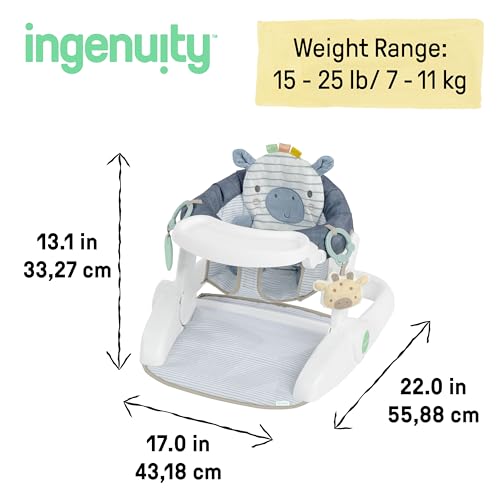 Ingenuity Prop Spot Learn-to-Sit Floor Seat for Baby, Removable Tray, 2 Linkable Toys, Tummy Time Mat, Unisex, for Ages 4-12 Months - Casi - image 6