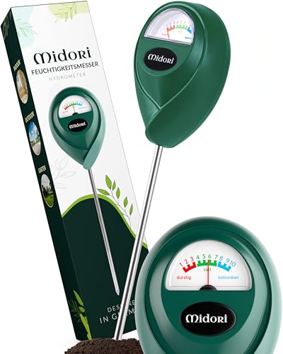 Midori Boden-Feuchtigkeitsmesser für Pflanzen | 1 Stück, Messgerät Feuchtigkeitsmessgerät in Grün 26,5cm Gesamtlänge mit 17,5cm langer...