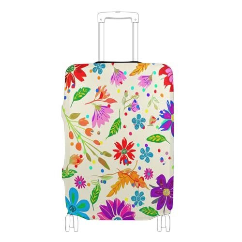 Joisal Suitcase Covers for Luggage Protector Elastic Special Vacation Essentials Suitcase Sleeve Colorful Flowers Leaves Beige, S, Fits 18-20 Inch Case
