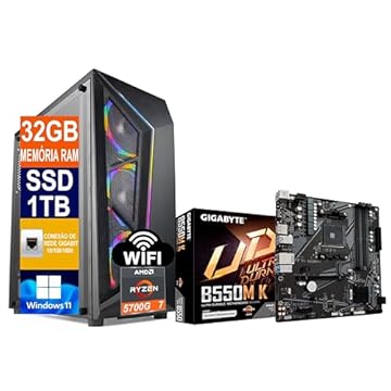 Pc Gamer Computador Cpu Ryzen 7 5700G / SSD 1TB M.2 NVMe / 32gb Memória Ram Ddr4 / Placa Mãe B550M Gigabyte/Windows 11 Pro