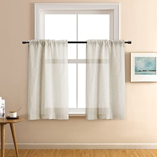 Xtmyi 30 Inch Length Short Curtains Linen Semi Sheer Rod Pocket Small Window Ivory Cream Cafe Curtains For Bathroom/Kitchen,Natural #TOP7